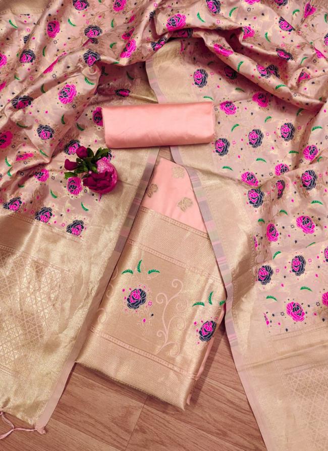 Banarasi Silk Peach Traditional Wear Weaving Dress Material